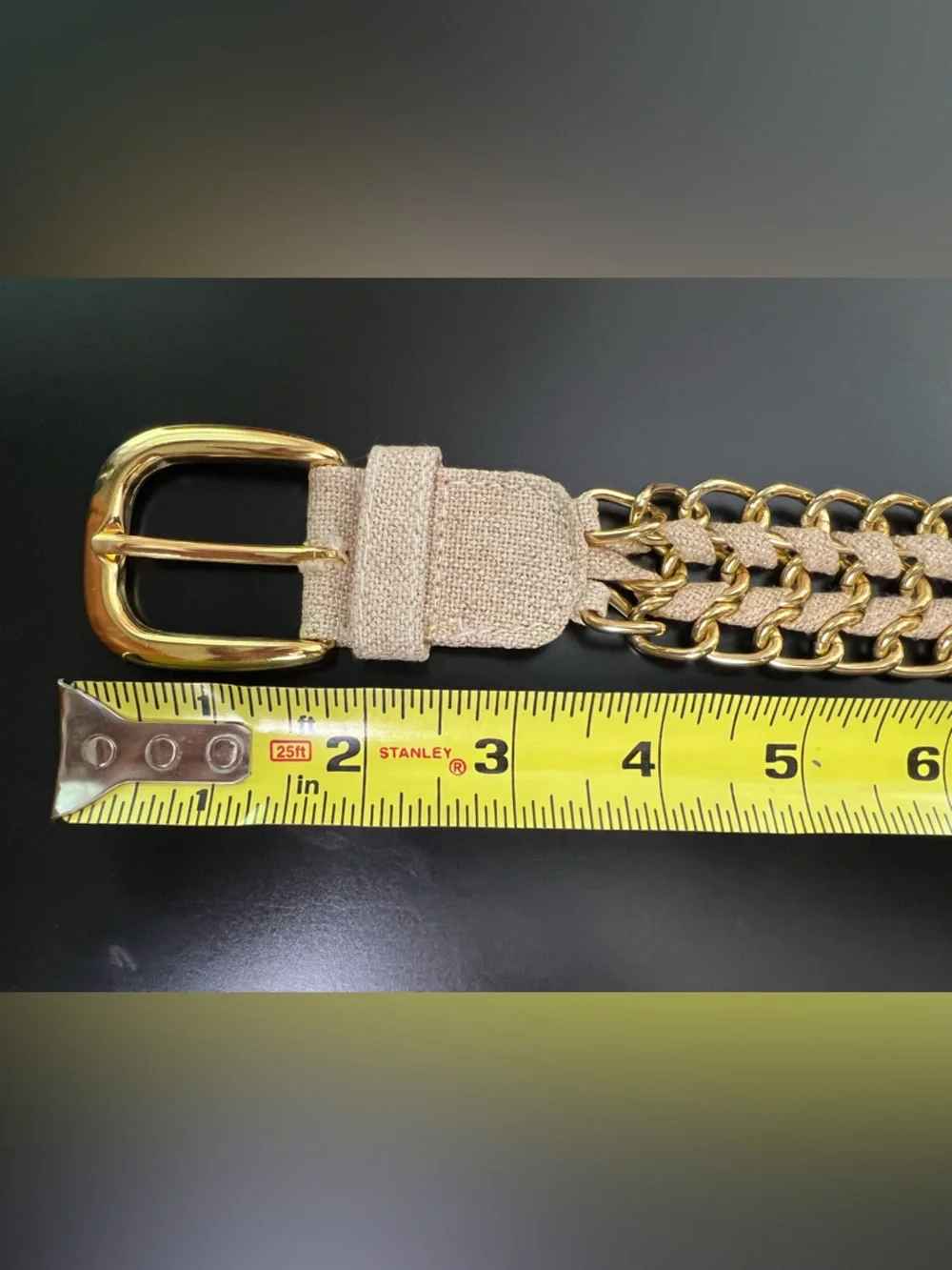 Stanley Gold-Trim Beige Braided Chain‎ Belt Vintage 80's XL